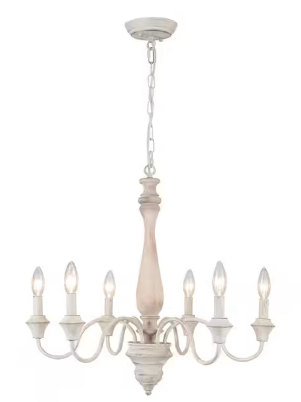 New 6-Light Wooden Spindle Chandelier in Distressed White